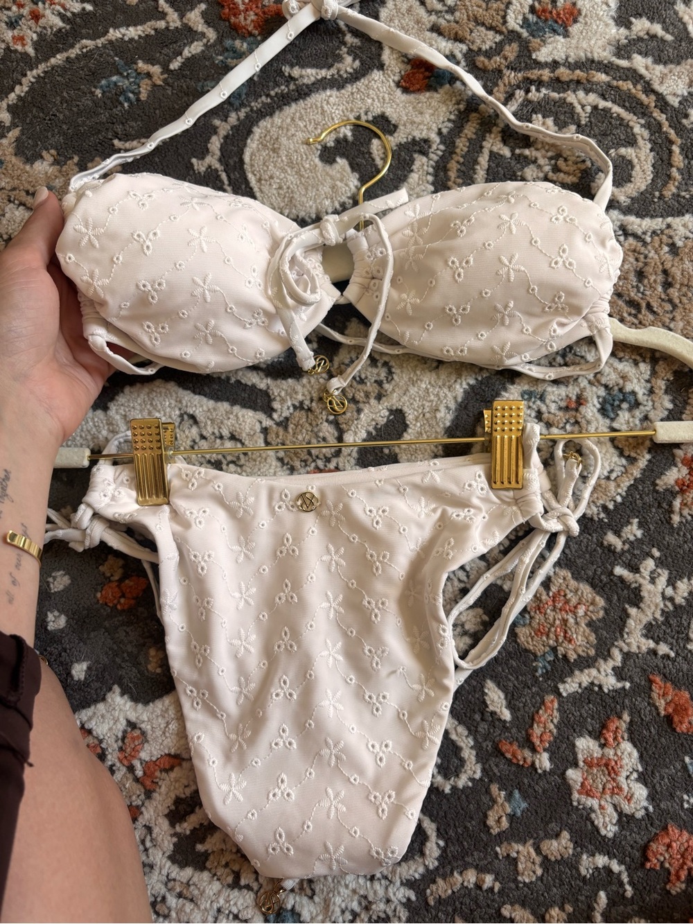 Victoria's Secret Cream Eyelet Tie-Side Bikini Set